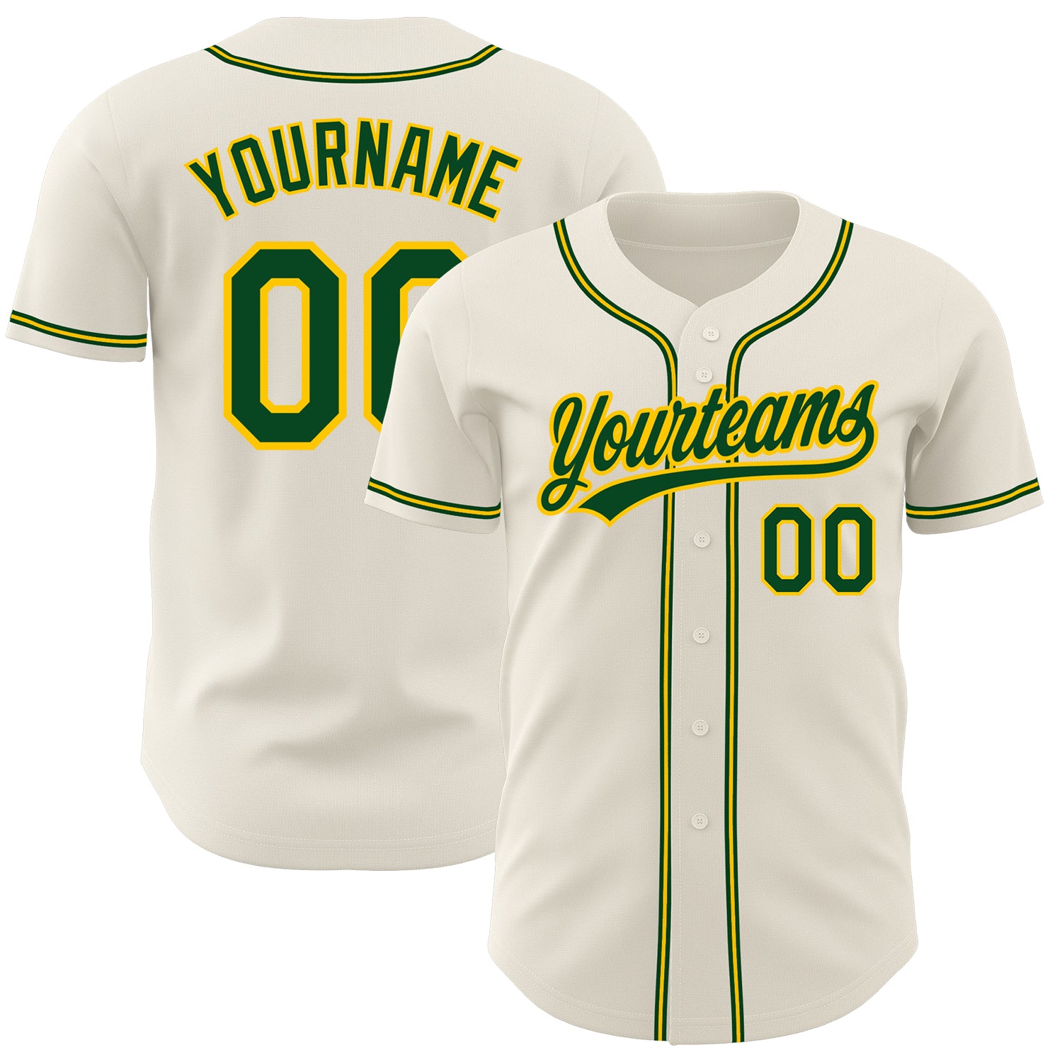 Custom Cream Green-Gold Authentic Baseball Jersey Discount