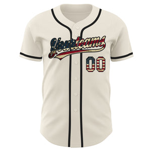 Custom Cream Vintage USA Flag-Black Authentic Baseball Jersey