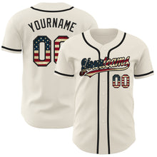 Load image into Gallery viewer, Custom Cream Vintage USA Flag-Black Authentic Baseball Jersey
