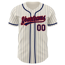 Load image into Gallery viewer, Custom Cream Navy Pinstripe Navy-Red Authentic Baseball Jersey
