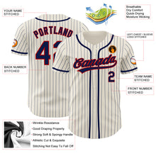 Load image into Gallery viewer, Custom Cream Navy Pinstripe Navy-Red Authentic Baseball Jersey
