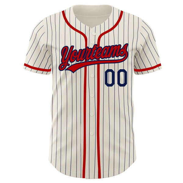 Cheap Custom Cream Navy Pinstripe Navy-Red Authentic Baseball