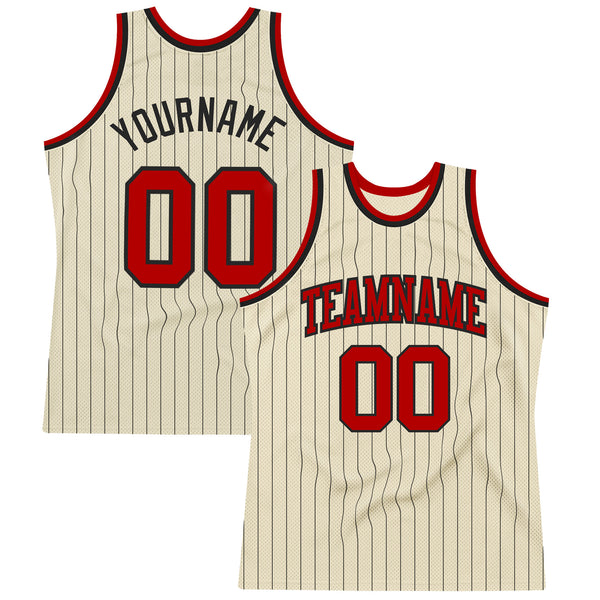 Cheap Custom Cream Black Pinstripe Red-Black Authentic Basketball Jersey Free  Shipping – CustomJerseysPro