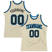 Charger l&#39;image dans la galerie, Custom Cream Black Pinstripe Black-Blue Authentic Basketball Jersey
