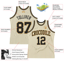 Загрузить изображение в средство просмотра галереи, Custom Cream Black Pinstripe Black-Old Gold Authentic Basketball Jersey
