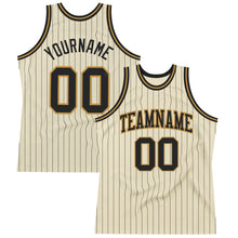 Загрузить изображение в средство просмотра галереи, Custom Cream Black Pinstripe Black-Old Gold Authentic Basketball Jersey
