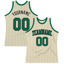 Charger l&#39;image dans la galerie, Custom Cream Black Pinstripe Kelly Green Authentic Basketball Jersey
