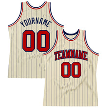 Charger l&#39;image dans la galerie, Custom Cream Navy Pinstripe Red Authentic Basketball Jersey
