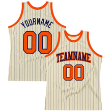 Загрузить изображение в средство просмотра галереи, Custom Cream Navy Pinstripe Orange Authentic Basketball Jersey
