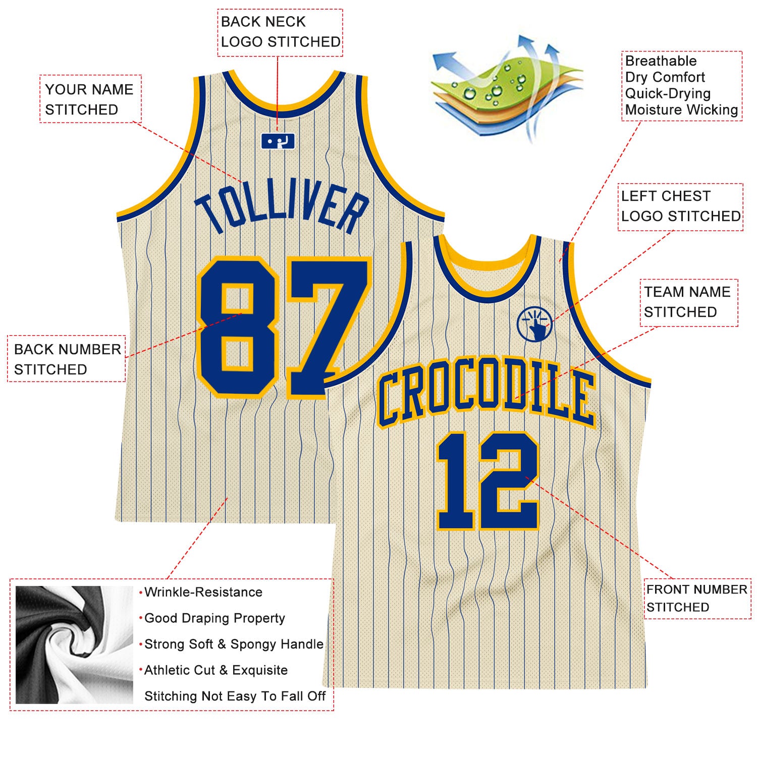 Cheap Custom Cream Royal Pinstripe Royal-Gold Authentic Basketball Jersey  Free Shipping – CustomJerseysPro