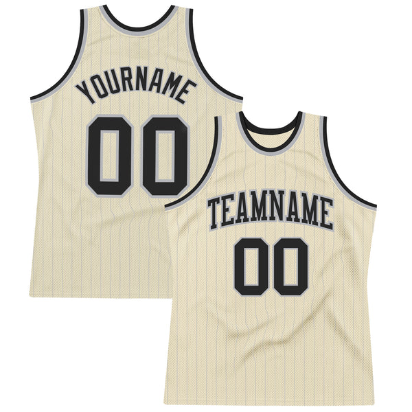 Custom Gray Black Pinstripe Black-Gold Authentic Basketball Jersey - Best  Custom