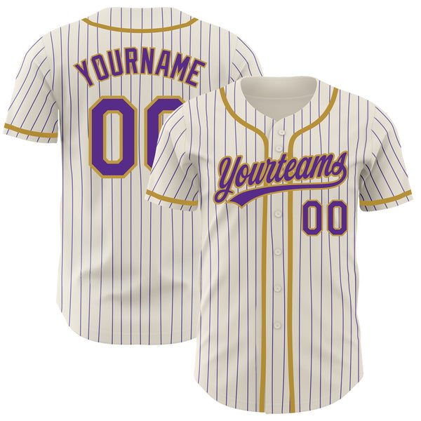 Custom Purple White Pinstripe Gold Authentic Baseball Jersey