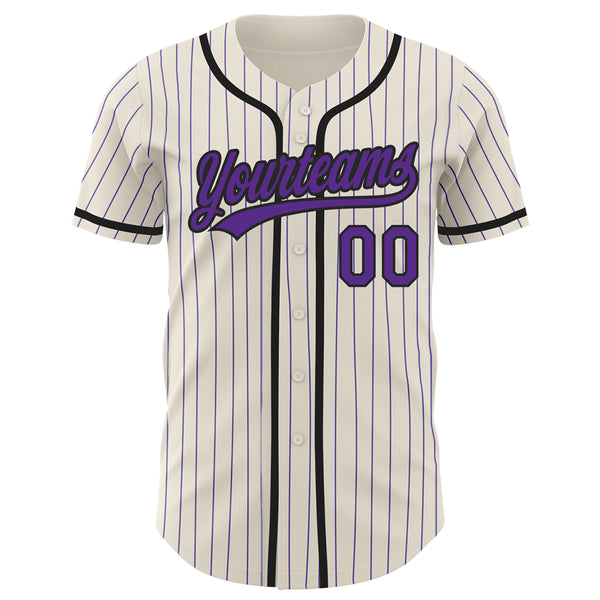 Custom Cream Black Pinstripe Black-Purple Authentic Baseball Jersey