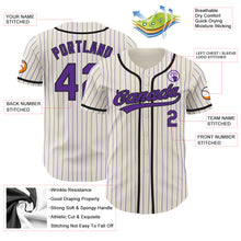 Charger l&#39;image dans la galerie, Custom Cream Purple Pinstripe Black Authentic Baseball Jersey
