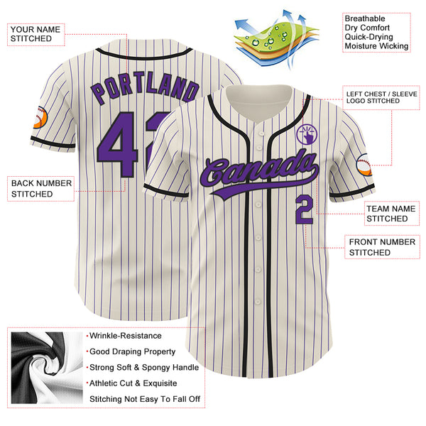 Custom Yellow Purple Pinstripe Black Authentic Baseball Jersey Discount