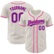 Charger l&#39;image dans la galerie, Custom Cream Purple Pinstripe Pink Authentic Baseball Jersey
