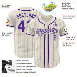 Custom Cream Gray Pinstripe Purple Authentic Baseball Jersey