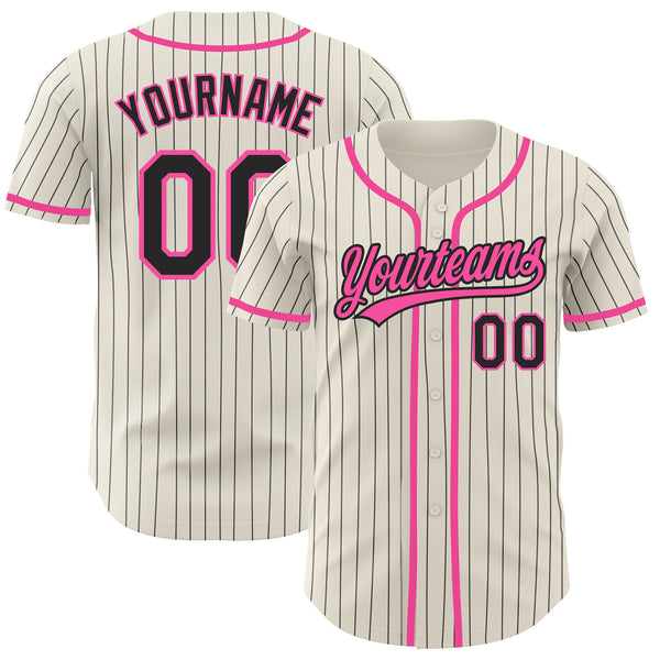Custom Cream Black Pinstripe Pink Authentic Baseball Jersey Discount