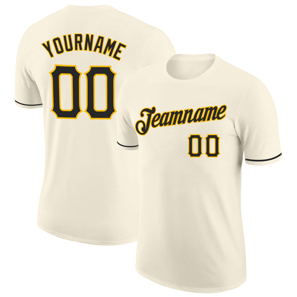 Custom Cream Black-Gold Performance T-Shirt Discount