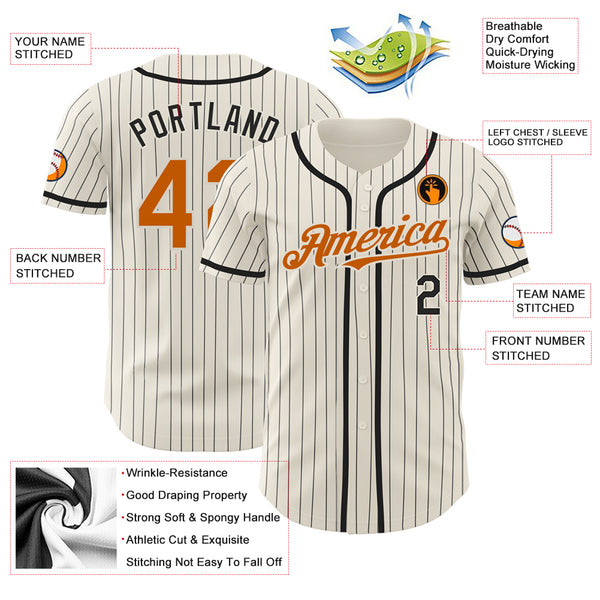 Custom Cream Black Pinstripe Black-Orange Authentic Baseball Jersey Discount