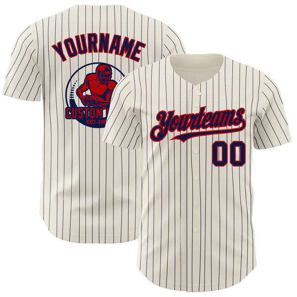 Custom Cream Navy Pinstripe Light Blue Authentic Baseball Jersey