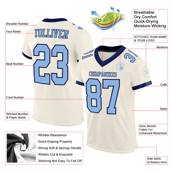 Cheap Custom Navy White-Light Blue Mesh Authentic Throwback Football Jersey  Free Shipping – CustomJerseysPro