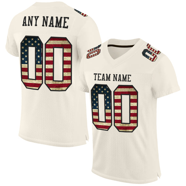 Custom Cream Vintage USA Flag-Black Mesh Authentic Football Jersey Discount