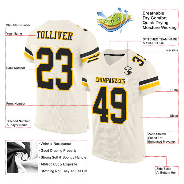 Custom Black Gold-White Mesh Authentic Football Jersey – CustomJerseysPro