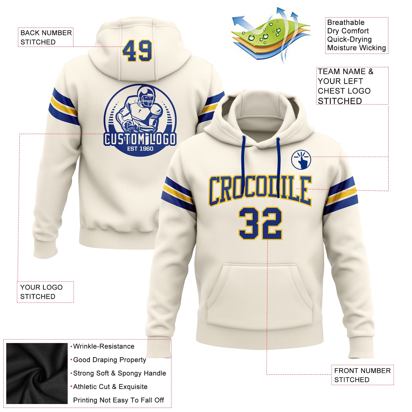 Custom Football Hooded Shirt NFL Hoodie Jersey - China Custom