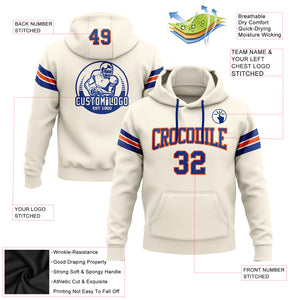 Custom Stitched Cream Royal-Orange Football Pullover Sweatshirt Hoodie