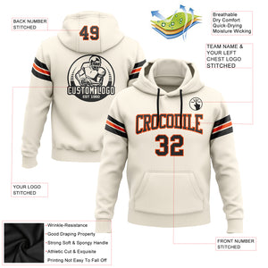 Custom Stitched Cream Black-Orange Football Pullover Sweatshirt Hoodie