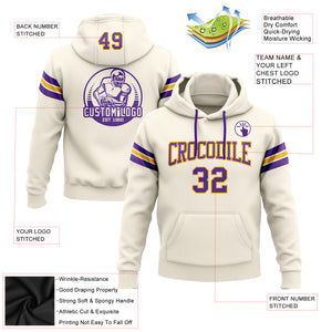 Custom Stitched Cream Purple-Gold Football Pullover Sweatshirt Hoodie