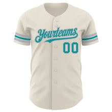 Load image into Gallery viewer, Custom Cream Teal-Gray Authentic Baseball Jersey
