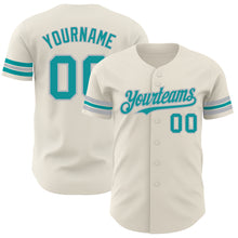 Load image into Gallery viewer, Custom Cream Teal-Gray Authentic Baseball Jersey
