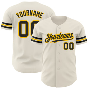 Custom Cream Black-Gold Authentic Baseball Jersey