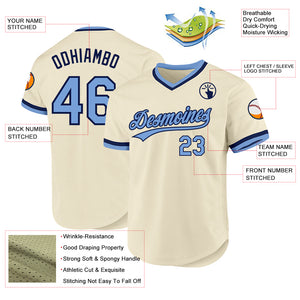 Custom Cream Light Blue-Navy Authentic Throwback Baseball Jersey