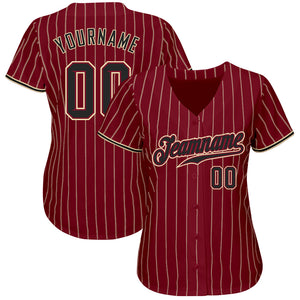 Custom Crimson Cream Pinstripe Black-City Cream Authentic Baseball Jersey