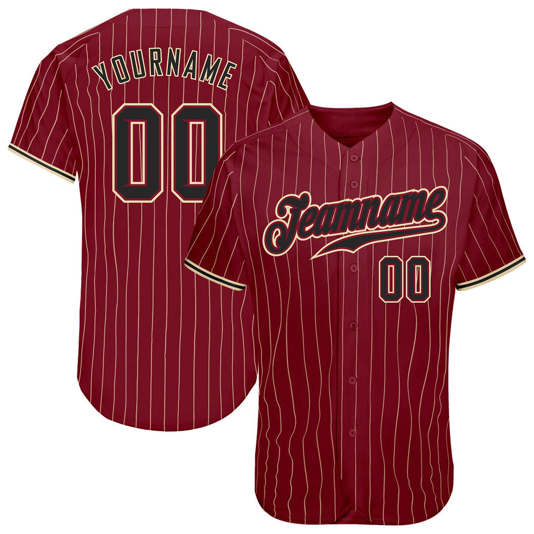 Custom Crimson Cream Pinstripe Black-City Cream Authentic Baseball Jersey