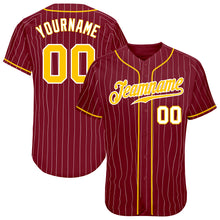 Charger l&#39;image dans la galerie, Custom Crimson White Pinstripe Gold-White Authentic Baseball Jersey
