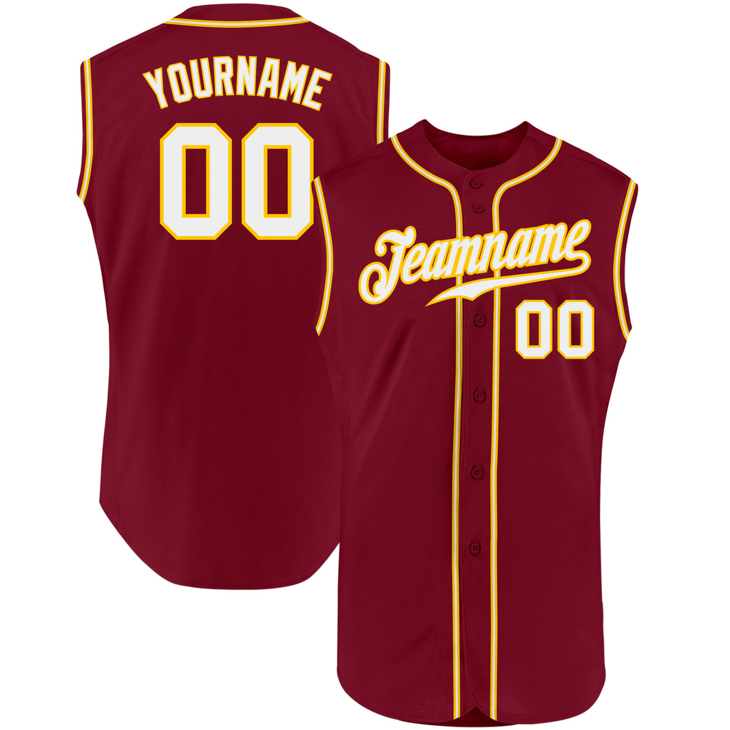 Custom Crimson White-Gold Authentic Sleeveless Baseball Jersey