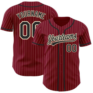 Custom Crimson Cream Pinstripe Black Authentic Baseball Jersey