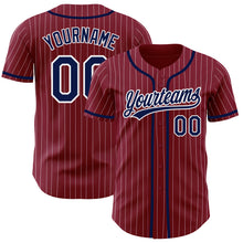 Загрузить изображение в средство просмотра галереи, Custom Crimson White Pinstripe Navy Authentic Baseball Jersey
