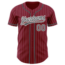 Загрузить изображение в средство просмотра галереи, Custom Crimson White Pinstripe Steel Gray Authentic Baseball Jersey
