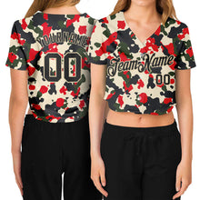 Charger l&#39;image dans la galerie, Custom Women&#39;s Camo Black-Cream Salute To Service V-Neck Cropped Baseball Jersey
