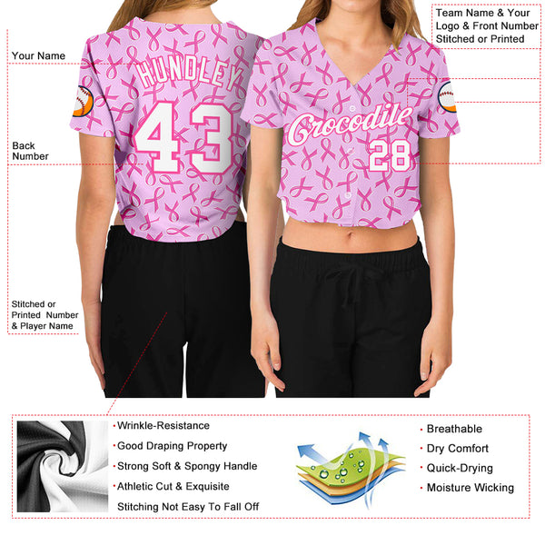 Cheap Custom Women's Pink White V-Neck Cropped Baseball Jersey Free  Shipping – CustomJerseysPro