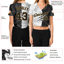 Загрузить изображение в средство просмотра галереи, Custom Women&#39;s Graffiti Pattern Black-Old Gold Scratch 3D V-Neck Cropped Baseball Jersey
