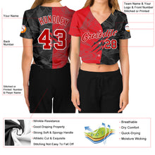 Загрузить изображение в средство просмотра галереи, Custom Women&#39;s Graffiti Pattern Red-White Scratch 3D V-Neck Cropped Baseball Jersey
