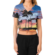 Load image into Gallery viewer, Custom Women&#39;s Light Blue White-Light Blue Hawaii Palm Trees 3D V-Neck Cropped Baseball Jersey
