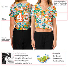 Laden Sie das Bild in den Galerie-Viewer, Custom Women&#39;s White White-Orange Fruits 3D V-Neck Cropped Baseball Jersey
