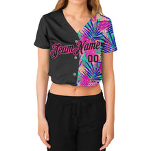 Загрузить изображение в средство просмотра галереи, Custom Women&#39;s Black Black-Pink Summer 3D V-Neck Cropped Baseball Jersey
